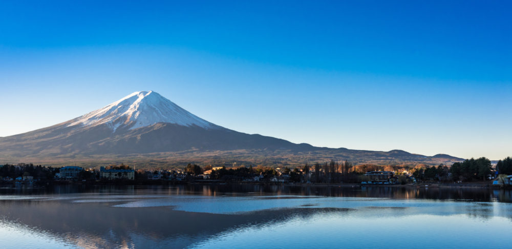 Mount Fuji reflecting in the water